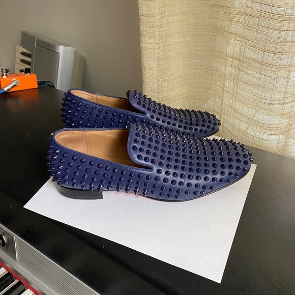 Christian Louboutin slides slip ons loafers blue leather size 40 DANDELION FLATS main image 6
